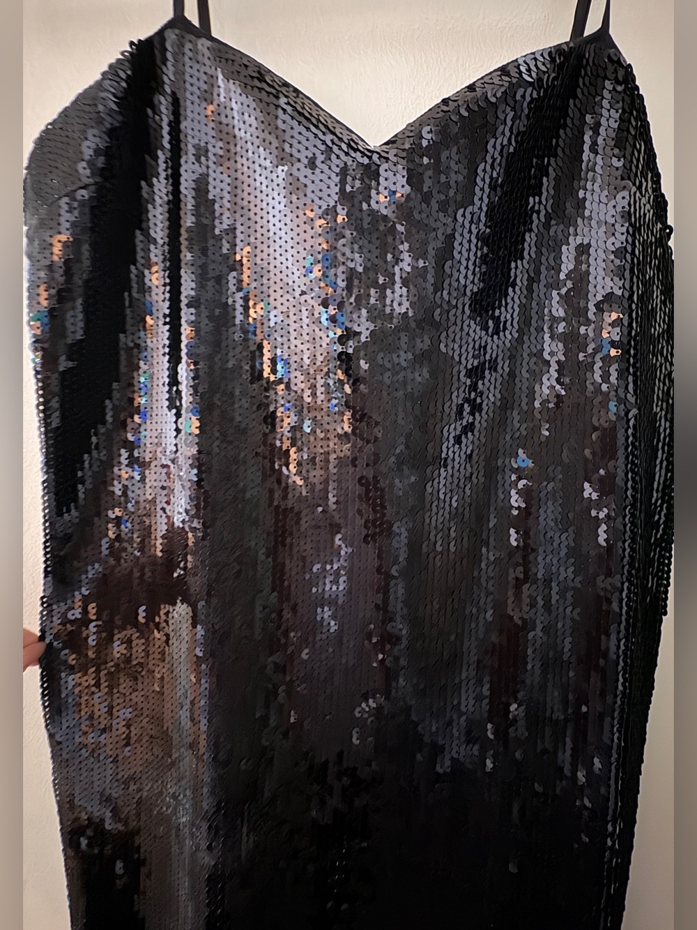Black Sequin Slip Dress with Spaghetti Straps - Picture 4 of 5